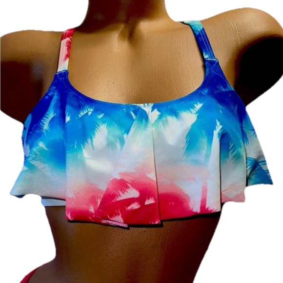 Victoria’s Secret PINK Swim Top MBikini Flounce Ruffle Crossback Multicolor - Picture 1 of 6